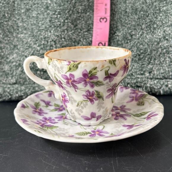 Vintage Mini Inarco Saucer & Demitasse Cup Flowers Purple - Picture 2 of 9